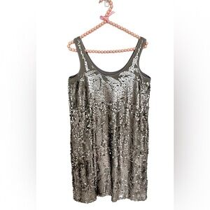 Worthington Petite Matte Silver Sequins Dress, Size Small